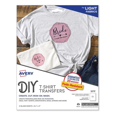 Avery Dennison 8-1/2" x 11" T-shirt Transfers, Inkjet, Pk12 3275